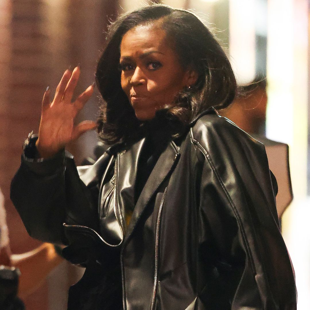Michelle Obama visited the Late Show with Stephen Colbert in a leather jacket and matching pointy boots