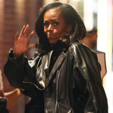 Michelle Obama visited the Late Show with Stephen Colbert in a leather jacket and matching pointy boots