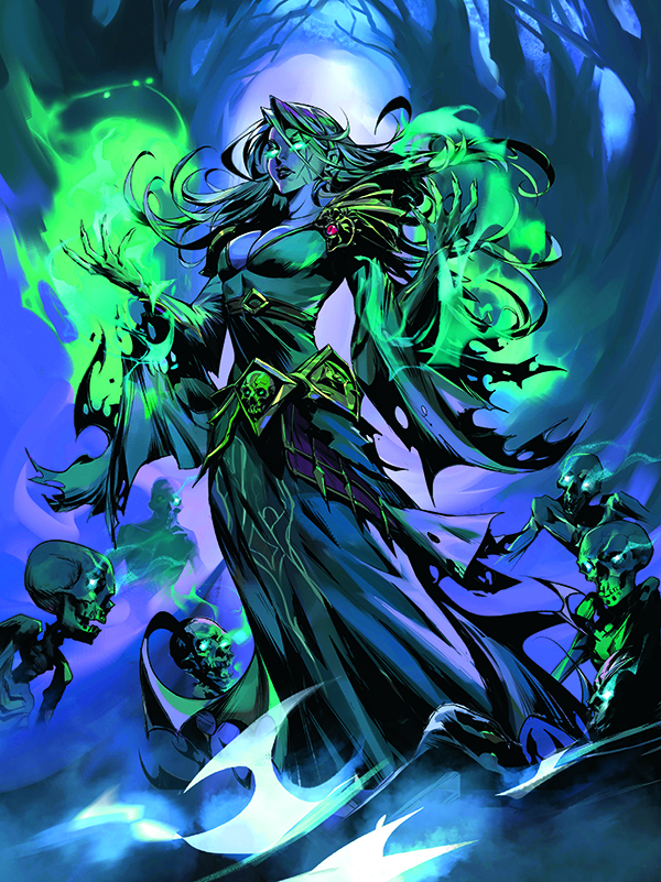 fantasy character art showing a female character in blue and green colour palette
