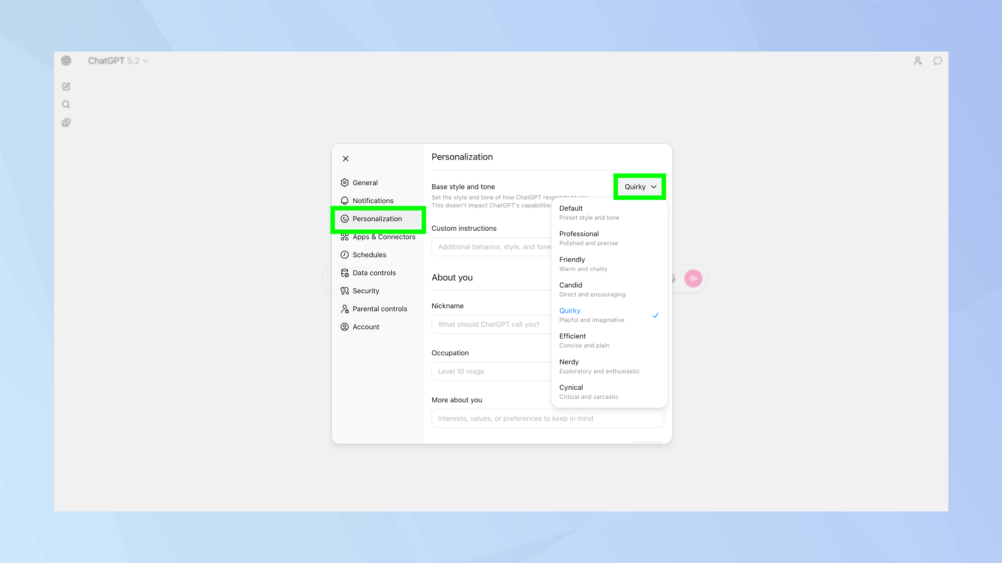 ChatGPT personalization