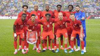 Players of Canada pose for a photo prior to the international friendly match between Canada and Uzbekistan at Commonwealth Stadium on June 01, 2026 in Edmonton, Alberta