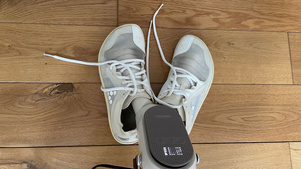 The Aerative Portable Heated Airer drying shoes