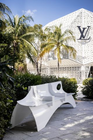 Samuel Ross Miami Design District sculptural white bench