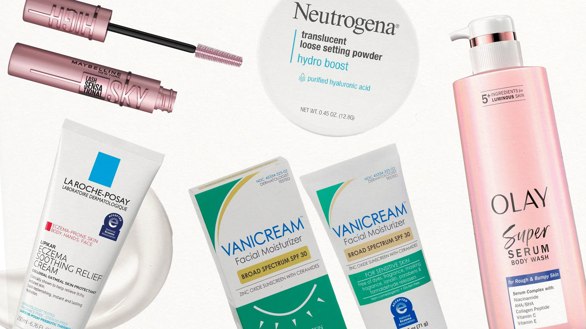 A collage of Caroline Robinson&#039;s drugstore beauty favorites