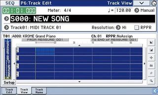 Fig. 2. Track Edit view in the sequencer. The square icons to the right of the tracks are editing tools that let you move, copy, paste and delete a range of measures you specify.