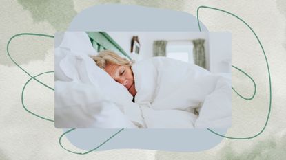collage with image of woman sleeping on side in bed