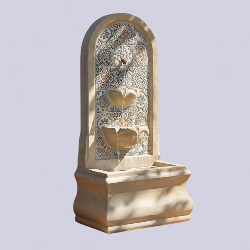 Stone water feature with tiles