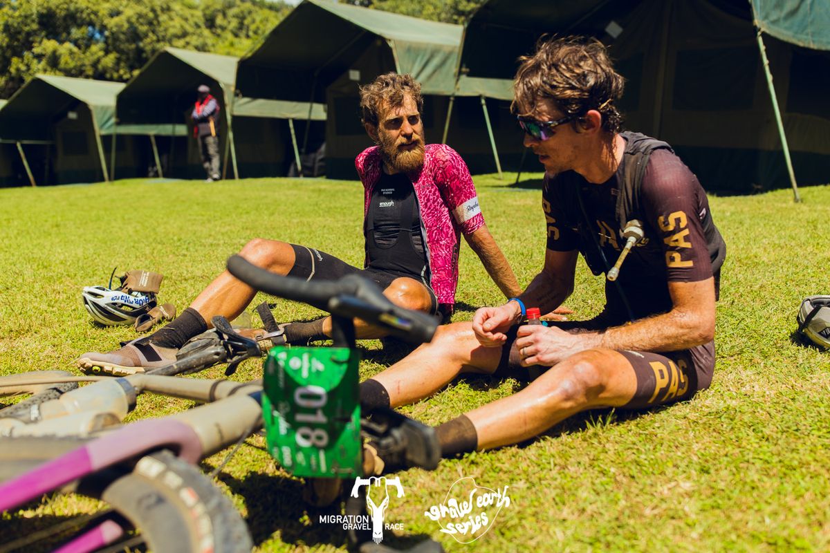 After stage 4's sprint finish for final spots on the podium - Chad Haga (right) taking second ahead of De Marchi - the two collapsed at the finish