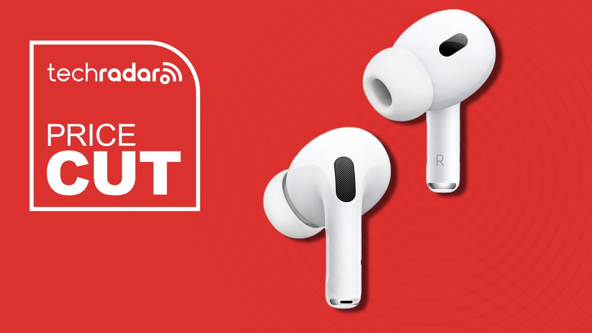 Apple AirPods Pro 2 on red background