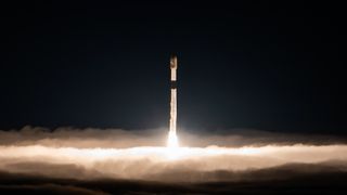 A SpaceX Falcon 9 rocket launches 27 Starlink internet satellites from California's Vandenberg Space Force Base on Aug. 22, 2026.