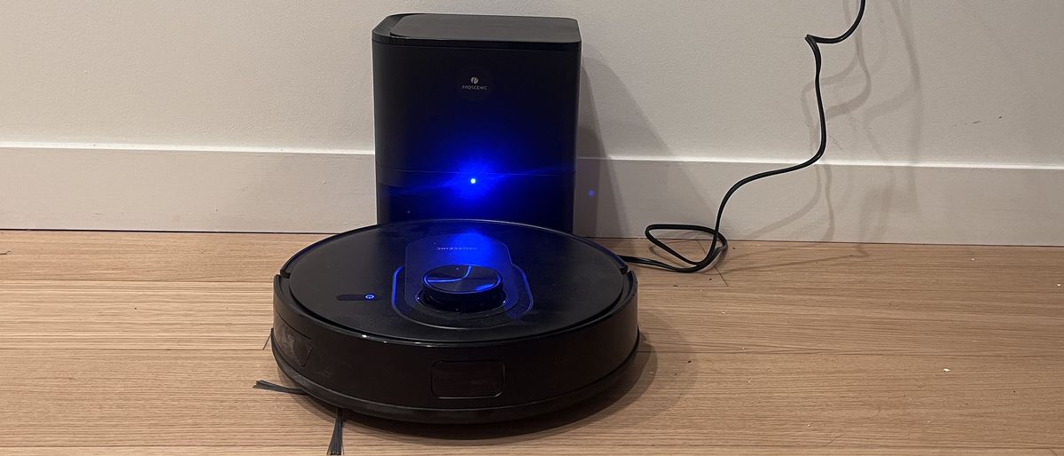 Proscenic Q8 Max robot vacuum charging, in its dock