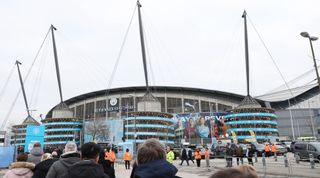 Exterior view of Manchester City&#039;s Etihad Stadium prior to the Premier League match between Manchester City and Aston Villa in Manchester, United Kingdom on 12 February, 2023