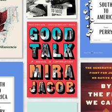 a collage of political and historical book covers including good talk and south to america for a book guide for what to read over july 4th