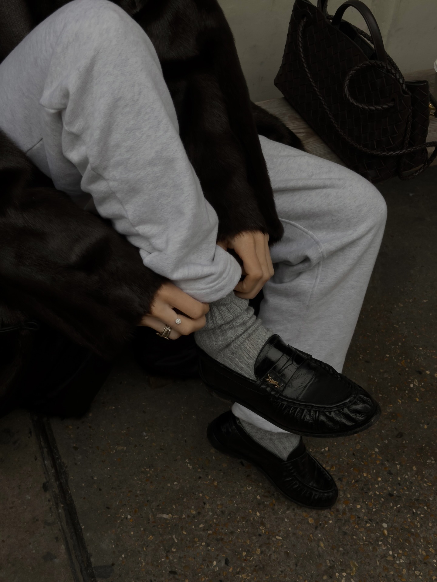 Hannah wearing the Saint Laurent Loafers.