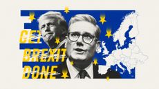 Illustration of Keir Starmer, Donald Trump, a map of Europe and the 'Get Brexit Done' slogan