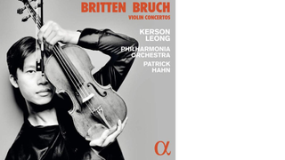 Black and white album cover of Britten & Bruch: Violin Concertos (Kerson Leong, violin)