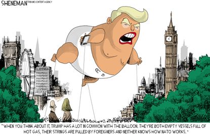Political cartoon U.S. Trump baby balloon London