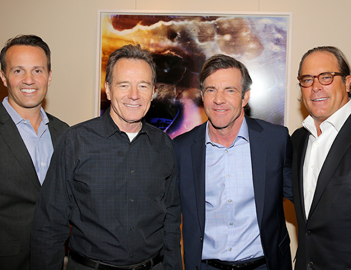 Eric Berger, Bryan Cranston, Dennis Quaid and Steve Mosko at Crackle’s upfront presentation held at the New York City Center on April 20, 2016..jpg