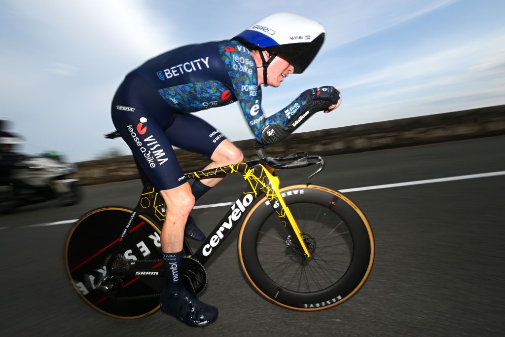 MONACO FRANCE JULY 21 Matteo Jorgenson of The United States and Team Visma Lease a Bike sprints during the 111th Tour de France 2024 Stage 21 a 337km individual time trial from Monaco to Nice UCIWT on July 21 2024 in Monaco France Photo by Dario BelingheriGetty Images