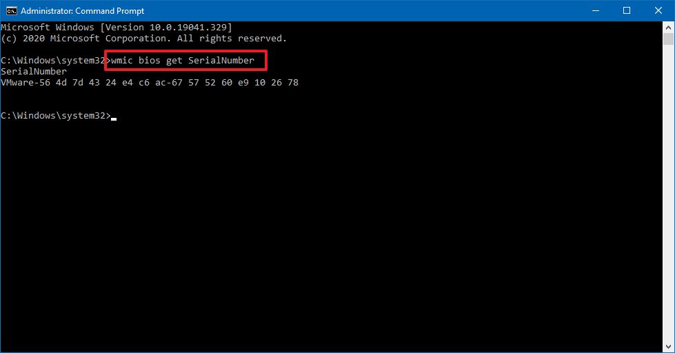 Get PC serial number using Command Prompt