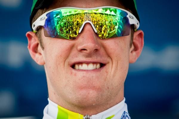 Luke Durbridge (Orica GreenEdge) takes the best young rider jersey.