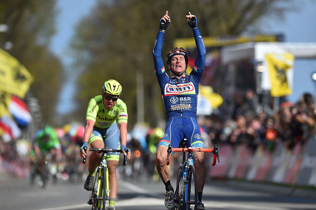 Cycling: 51th Amstel Gold Race 2016
Arrival / GASPAROTTO Enrico (ITA) Celebration Joie Vreugde / VALGREN Michael (DEN)/
Maastricht - Valkenburg (248,7Km)/
&Acirc;&copy; Tim De Waele
KWIATKOWSKI Michal (POL)/