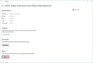 Reset HEVC to fix problems on Windows 10