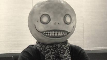 A screenshot of Yoko Taro in the "Message from NieR: Automata director Yoko Taro" Square Enix video announcing Nier: Automata's Steam release.
