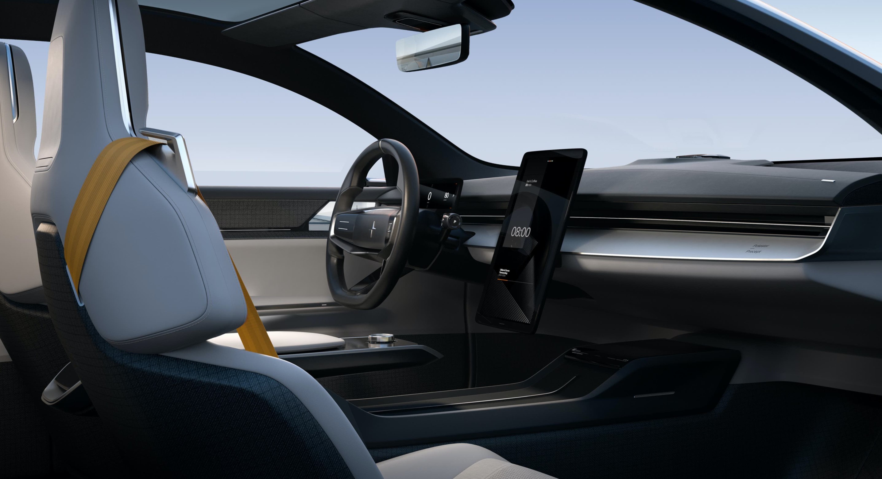 polestar precept concept front seats and infotainment display