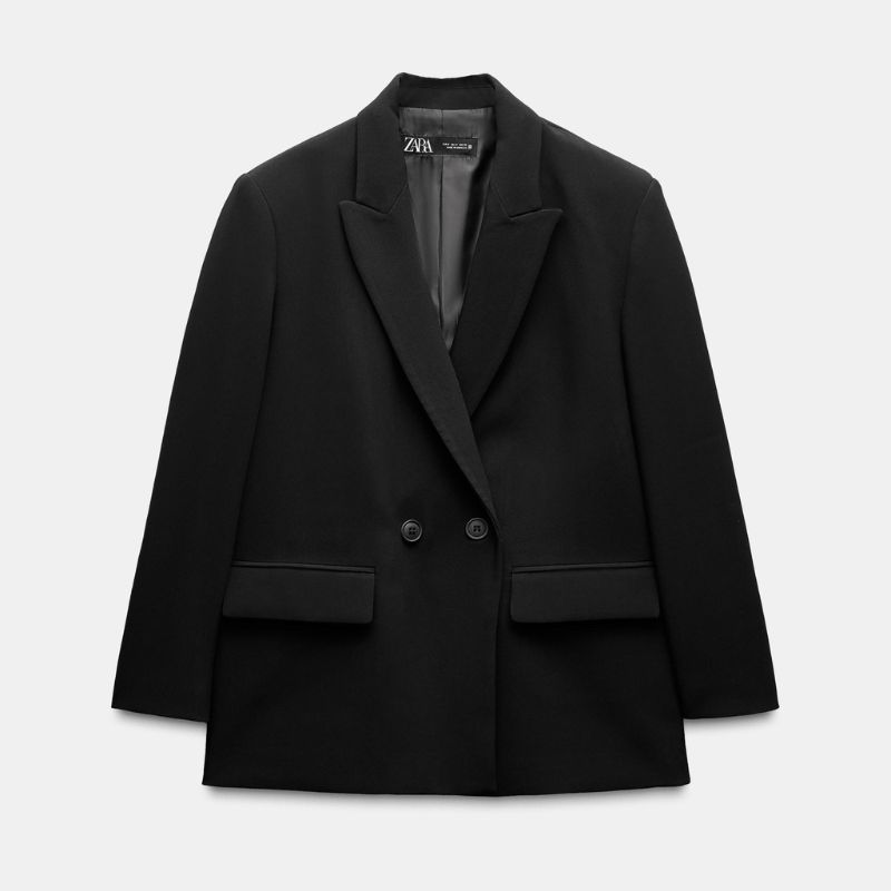 A cutout of a black Zara double breasted blazer