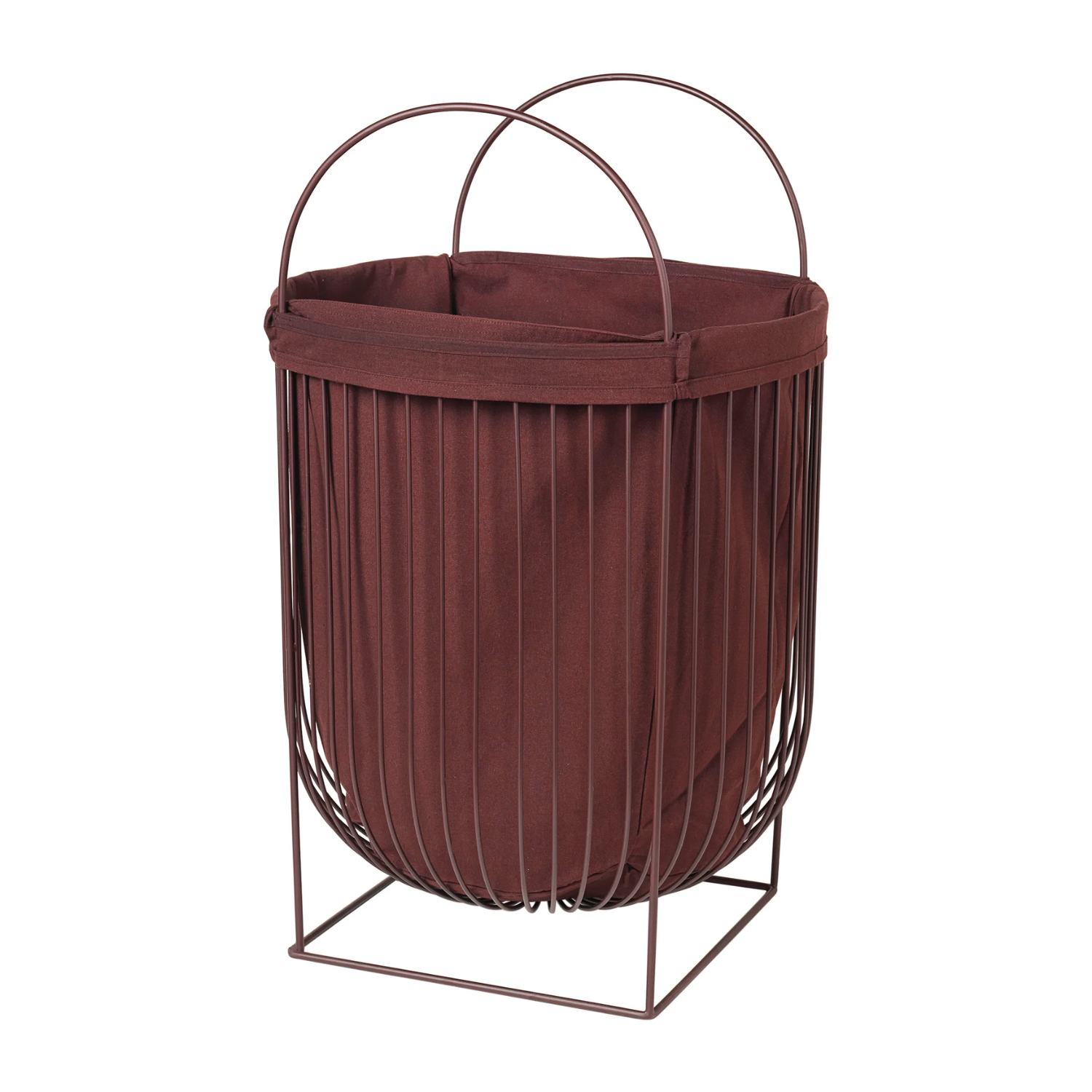 A puce aubergine colored laundry bin