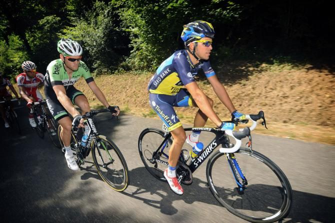 Alberto Contador (Saxo-Tinkoff) in action at the GP Ouest France-Plouay