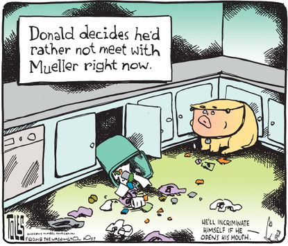 Political cartoon U.S. Trump vacation golf media