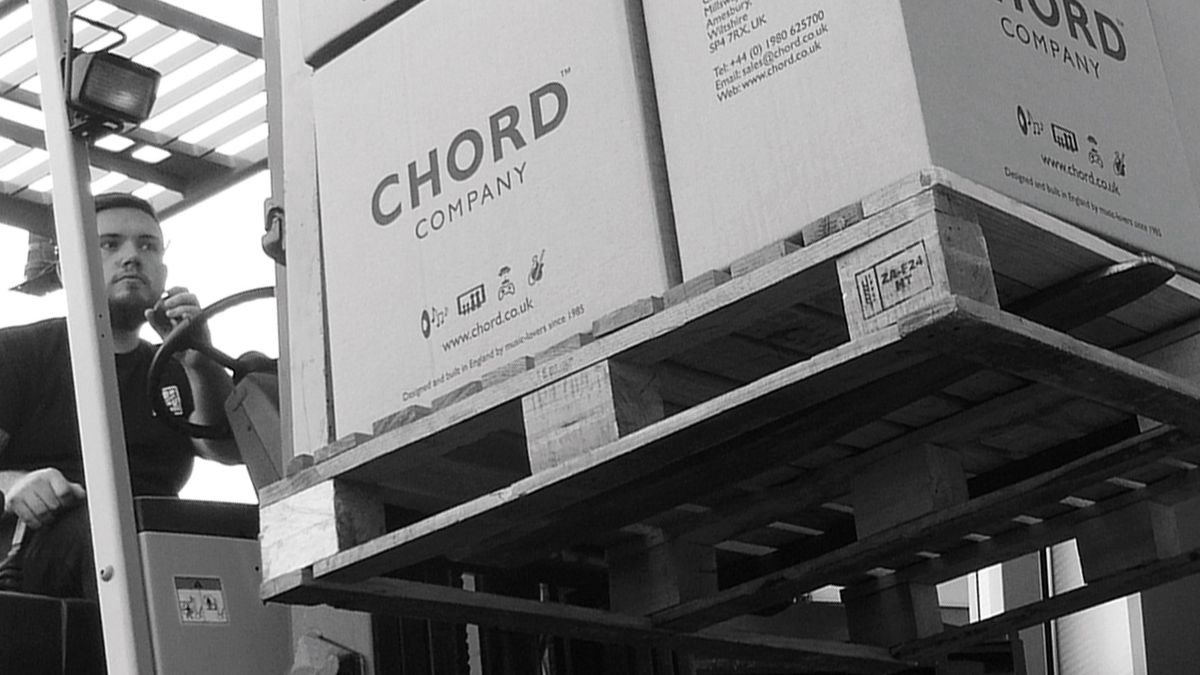 Chord Company boxes on a forklift truck.