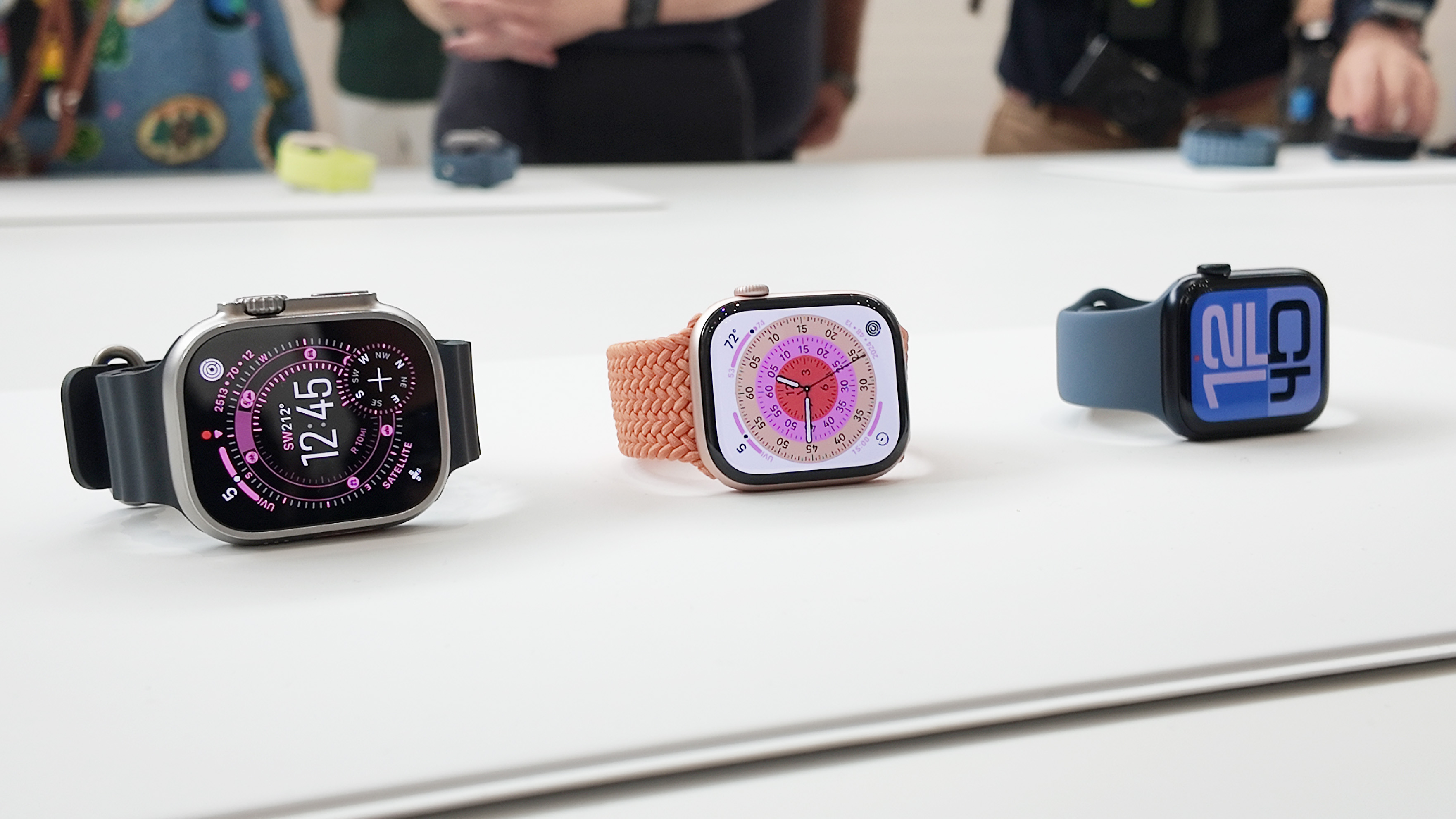 Apple Watch Ultra 3 next to Apple Watch Series 11 and Apple Watch SE 3