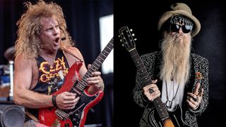 LEFT: Brad Gillis of Night Ranger performs at Shoreline Amphitheatre on October 6, 1991 in Mountain View, California. RIGHT: Billy Gibbons, in Los Angeles, California, on April 18, 2019.
