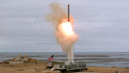 The U.S. launches a missile on Sunday off the coast of California.