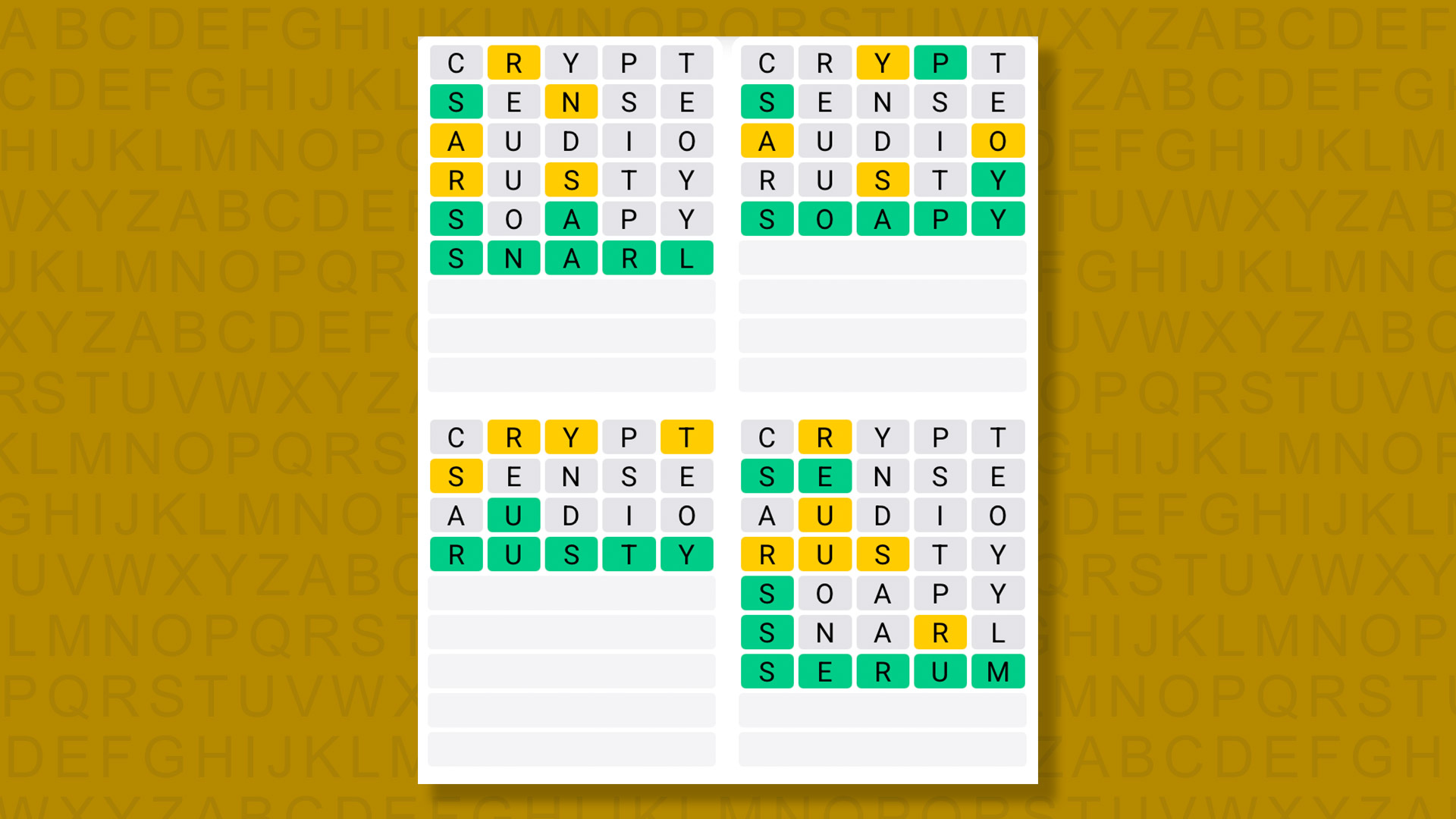 إجابات Quordle للعبة 1486 على خلفية صفراء