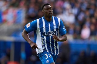 Chelsea target Samu Omorodion of Deportivo Alaves in action during the LaLiga EA Sports match between Deportivo Alaves and Real Sociedad at Estadio de Mendizorroza on March 31, 2024 in Vitoria-Gasteiz, Spain. (Photo by Juan Manuel Serrano Arce/Getty Images)