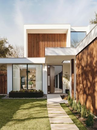 wood clad exterior of a house in austin texas