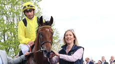 Kerry Humphries with the Roger Varian-trained 1000 Guineas winner Elmalka. Kerry also looks after ex-racehorse One Pekan, who she sometimes rides bridleless.