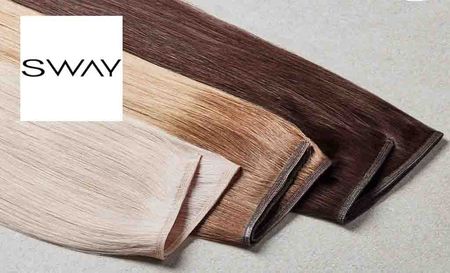 sway hair logo top left with 4 colour hair extentions