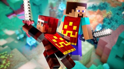 Alex and Steve from Minecraft wear capes earned by redeeming Minecraft Dungeons 2 codes.