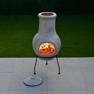clay flask fire pit and grey colour and garden area