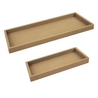 Two brass effect bathroom counter trays