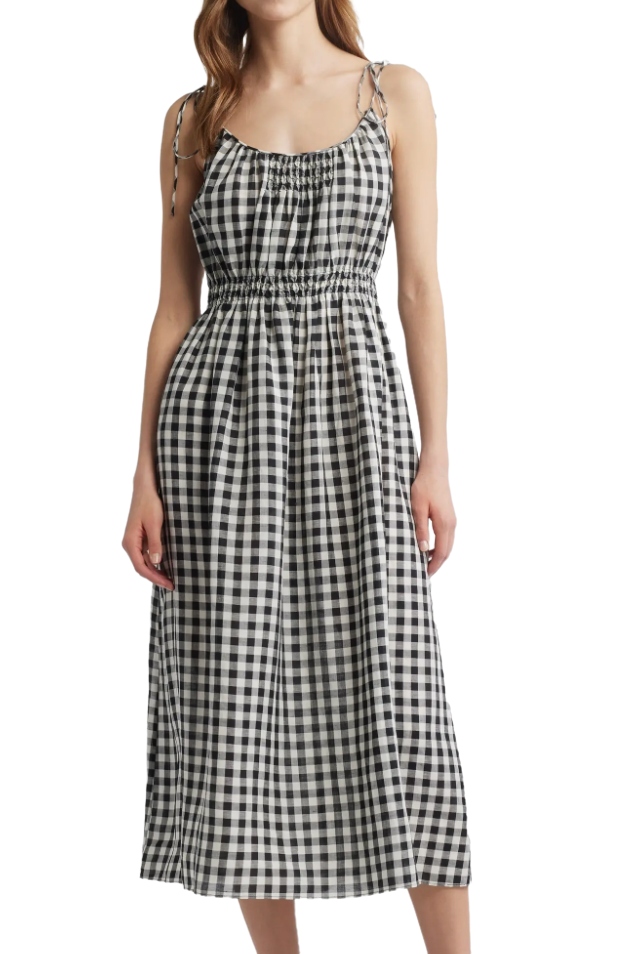 Leslie Gingham Pleated Maxi Dress