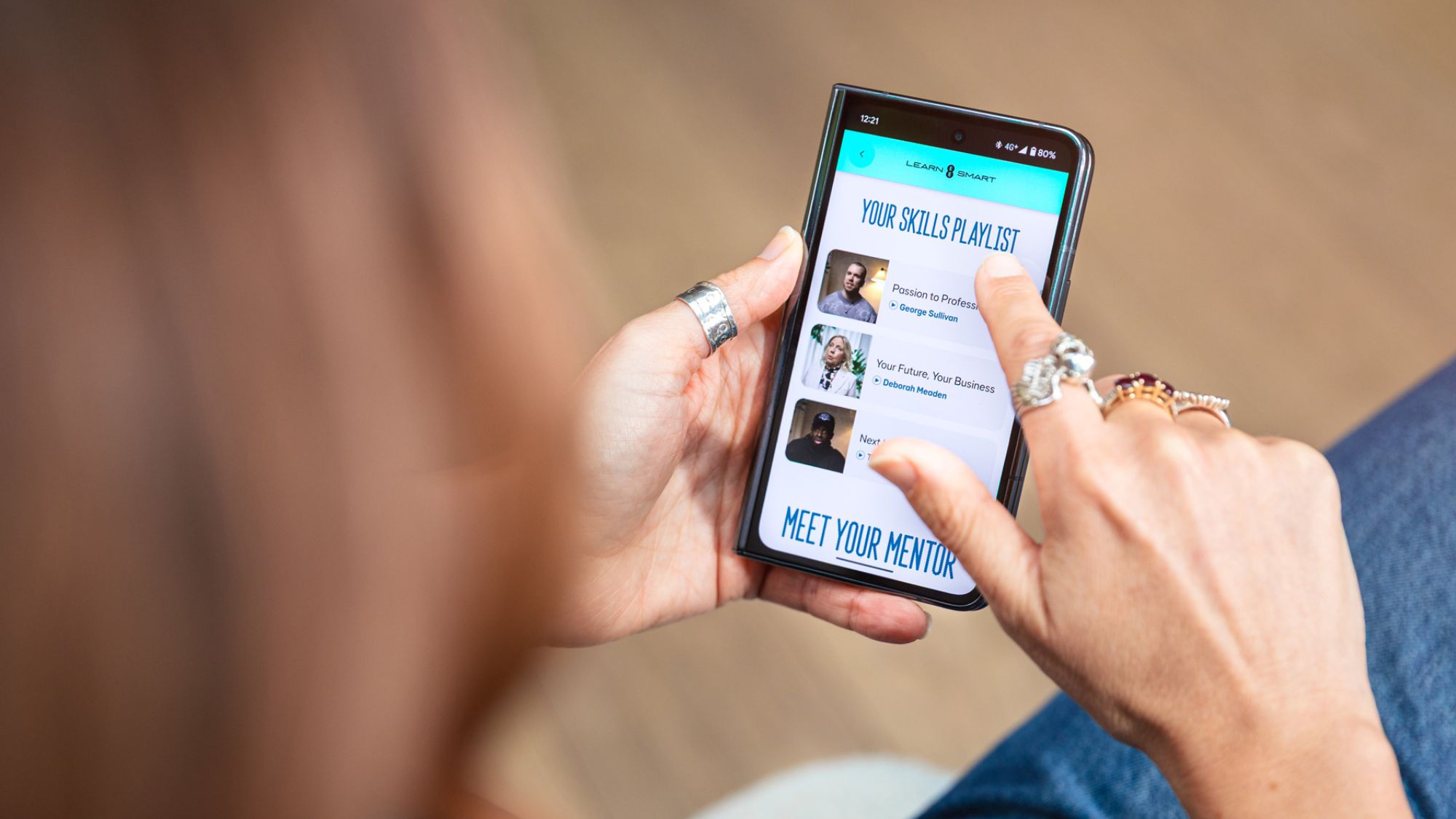 A woman uses EE technology