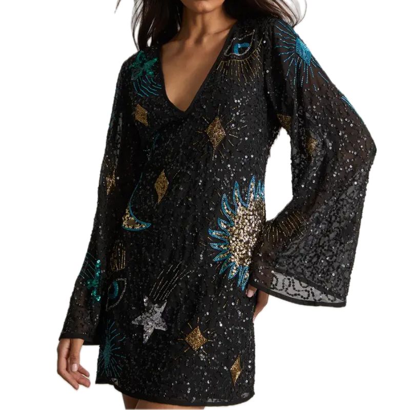 Warehouse , Celestial Sequin Embellished Mini Dress