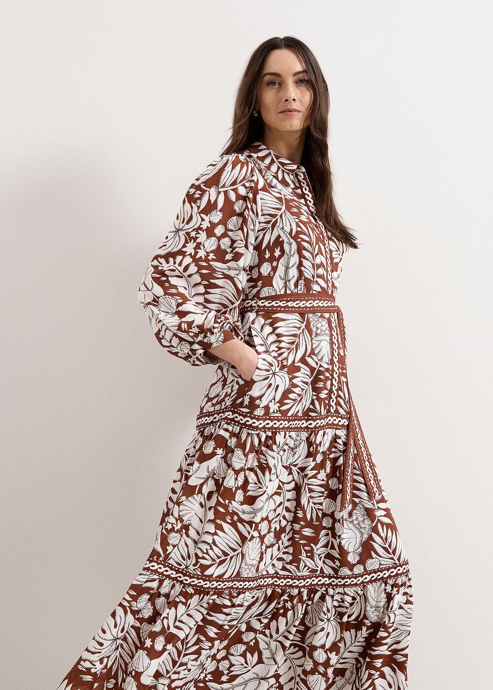 Coralie Tan Print Midi Dress