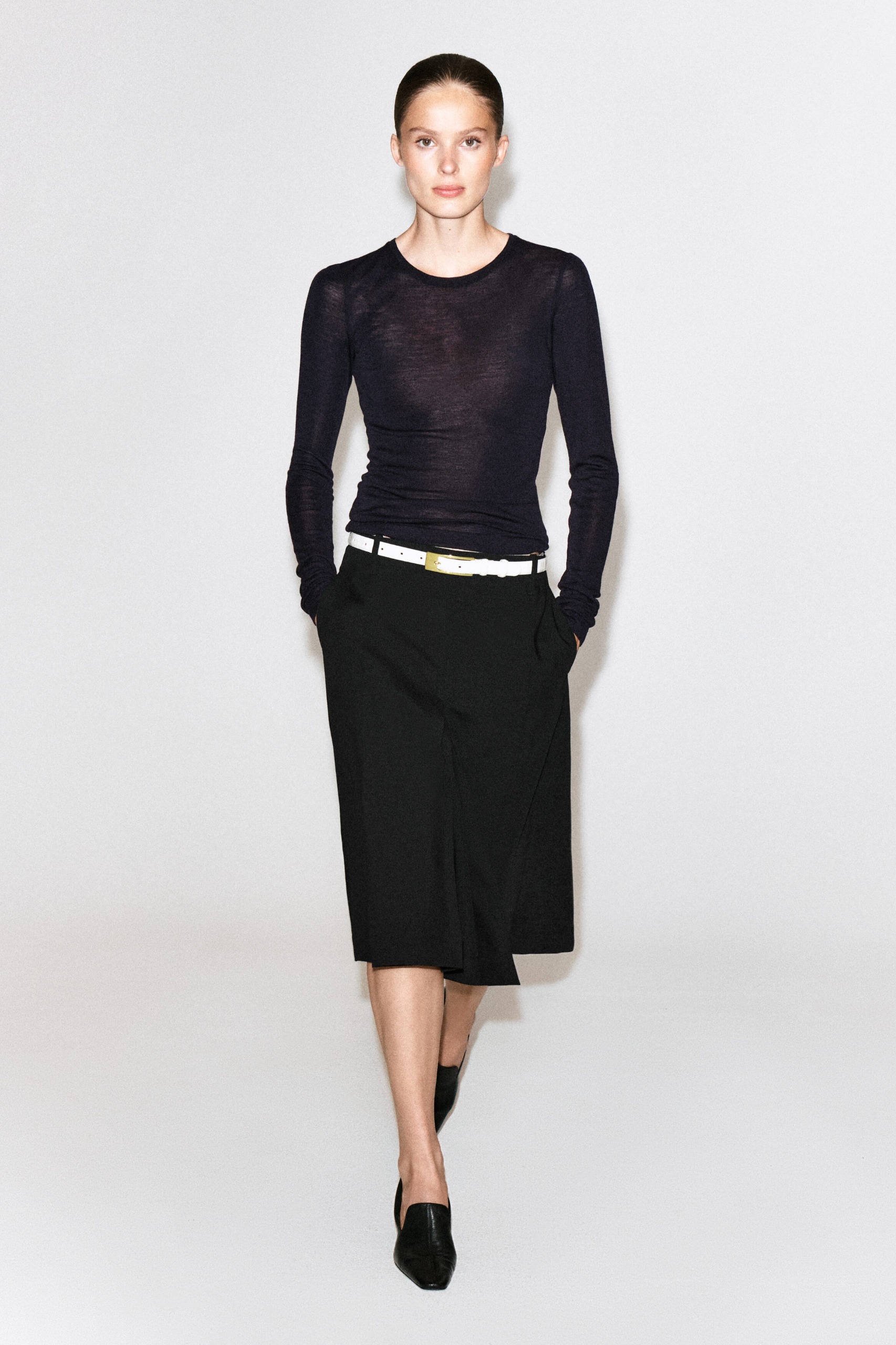 Box-Pleat Wool Midi Skirt